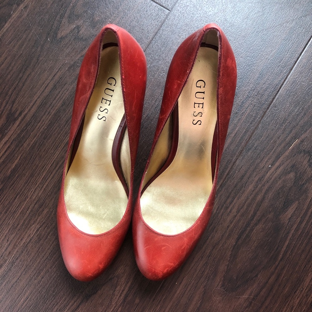Guess Red Leather Pump Heels